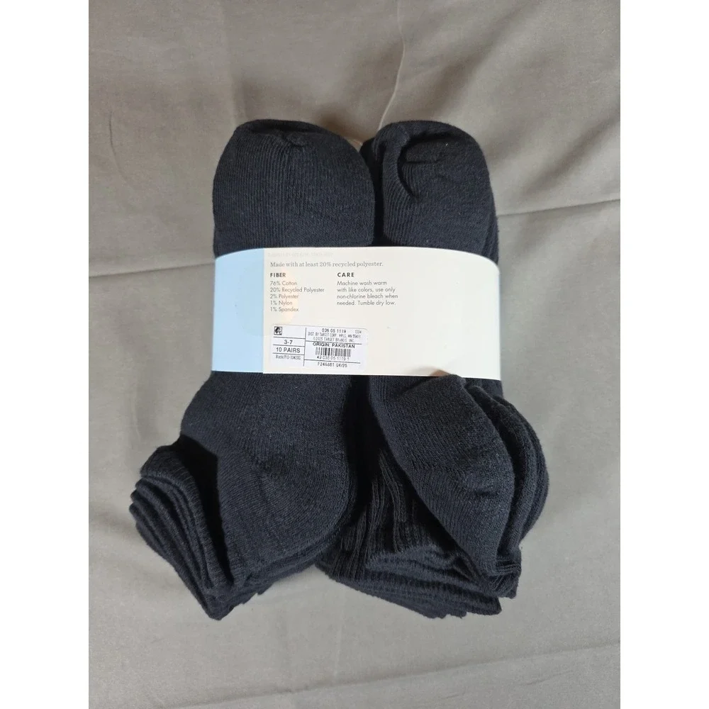Cat And Jack Black Cushioned Sole Ankle Socks 10 Pairs Large shoe size 3 - 7